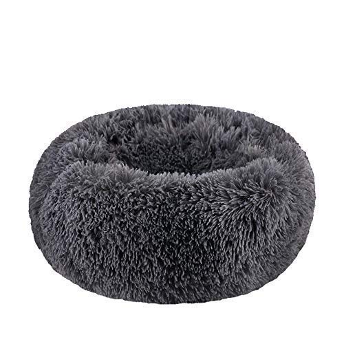 Modern Soft Plush Round Pet Bed for Cats or Small Dogs, Mini Medium Sized Dog Cat Bed Self Warming Autumn Winter Indoor Snooze Sleeping Cozy Kitty Teddy Kennel (20''D x 8'' H, Dark Grey) - color: Dark Grey, size: Small 20''