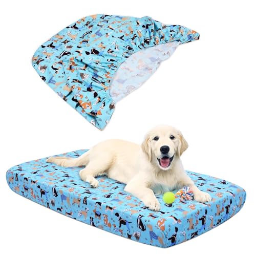 Dog Bed Covers Replacement Washable, Elastic Edged Pet Bed Protector with Cute Dog Pattern Design for Small & Medium Pet Beds, Cover Only (Blue, 36x27x6 Inch) - color: Blue, size: 36.0"L x 27.0"W x 6.0"Th
