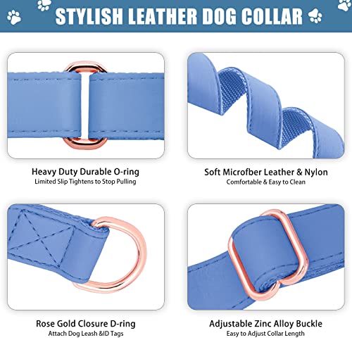 Soft Leather Martingale Dog Collar - Adjustable Rose Gold Limited Slip Collars [Easy to Clean], Stylish Durable Heavy Duty Nylon No Pull Training Collar for Small Medium Large Dogs S Blue Purple - color: Blue Purple, size: S (Neck 10"-15", Width 4/5")