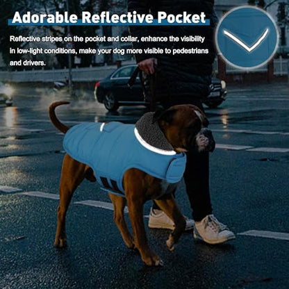 Petglad Dog Coat, Waterproof Dog Winter Jacket with Pocket, Reflective Adjustable Pet Snow Vest, Warm Cozy Fleece Sweater for Small Medium Extra Large Dogs - Sky Blue, L - color: Sky Blue, size: L(Chest Girth:20.1-26.8")
