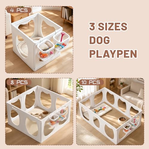 Dog Playpen with Storage Basket, 4 PCS 23.6" H Clear Acrylic Puppy Playpen with Dog Head Shape, Foldable Cat Playpen Indoors Outdoors with Door Gate for Small & Medium Pet Rabbit, Duck, Chick