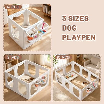Dog Playpen with Storage Basket, 4 PCS 23.6" H Clear Acrylic Puppy Playpen with Dog Head Shape, Foldable Cat Playpen Indoors Outdoors with Door Gate for Small & Medium Pet Rabbit, Duck, Chick