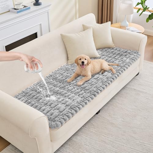Waterproof Dog Couch Cover, Non Slip Pet Sofa Protector, Thick Fuzzy Couch Cover for Dogs, Machine Washable Furniture Protector, Scratch Resistant Pet Couch Mat(Light Gray, 28" x 59"/70 x 150cm) - color: Light Gray, size: 28''x59''