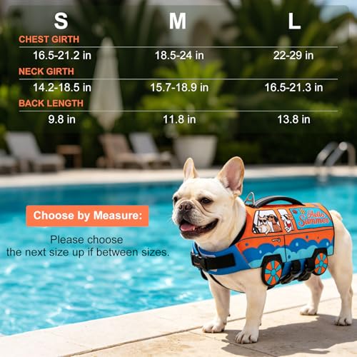 BEAUTYZOO Small Dog Life Jacket, High Flotation Dog Life Vest for Swimming & Boating with Rescue Handle Reflective Stripes,Adjustable Ripstop Dogs Lifejacket for Small Medium Dogs Puppy,Orange Car M - size: Medium(Chest Girth: 19"-24")