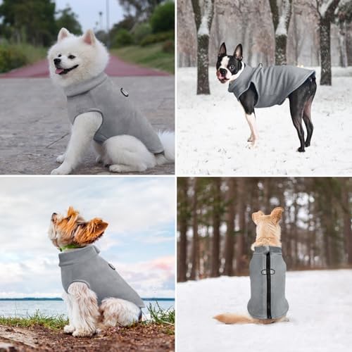 Idepet Dog Fleece Vest Sweater Zip Up Warm Pullover Dogs Jacket with D-Ring Leash Winter Cold Weater Coat Pet Sweatershirt Clothes Hoodie for Small Medium Dogs Boy Girl (Gray, XXS) - color: Gray, size: XXS