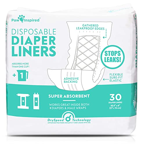 Paw Inspired Reusable, Washable Belly Bands for Male Dogs (X-Small, 3 Count) with Disposable Diaper Liner Inserts (30 Count)
