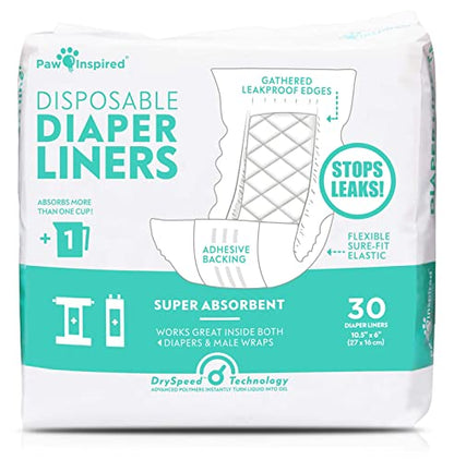 Paw Inspired Reusable, Washable Belly Bands for Male Dogs (X-Small, 3 Count) with Disposable Diaper Liner Inserts (30 Count)