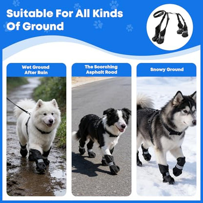 Winter Dog Boots with Leg Protection, Non-Slip Sole for Small & Medium Dogs - Waterproof Adjustable Straps, Paw Protector for Outdoor Walking & Hiking (M) - size: M