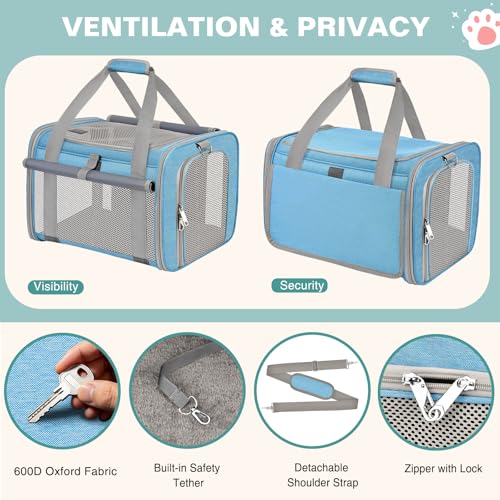 Soft Cat Carrier for Pets Up to 20 Lbs, Collapsible Cat Carrier Bag with Privacy Curtains, Airline Approved Small Pet Carrier for Small Medium Cats Dogs Puppy, Washable Soft Pet Travel Bag Dog Carrier - color: Sky Blue