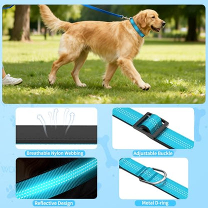 Reflective Dog Collar with Buckle, Heavy Duty Dog Collars with Soft Padded, Adjustable, Ultra-Durable, Pet Collar for Small Medium and Large Dogs (SkyBlue, L) - color: BLUE, size: L (18-26'')