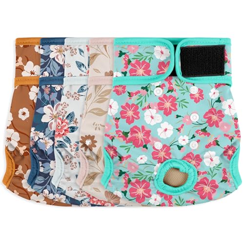 Female Dog Diapers 5Pcs - Premium Reusable Diapers for Doggie in Heat - Highly Absorbent Dog Diapers Female for Pet Incontinence with Adjustable Snaps, Breenish Lily Flower, M - color: Greenish Lily Flower, size: Medium