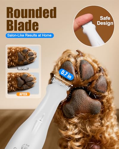 Dog Paw Trimmer for Precision Shaver, Cordless Small Pet Paw Grooming Trimmer, Low Noise for Trimming Dog's Hair Around Paws, Eyes, Ears, Face, Butt(White)