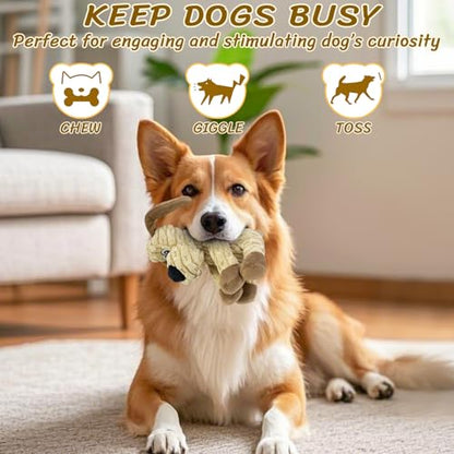 Squeaky Stuffed Dog Toys，Plush Dog Shape Toy， Indoor&Outdoor Playing Dog Toys to Keep Them Busy, Chew Toys for Large Medium Small Puppies - color: Khaki