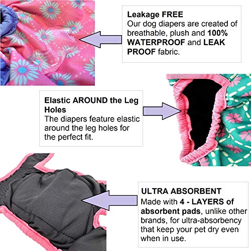 Pack of 6 Female Dog Diapers with 4 - Layers of Absorbent Pads Cat Panties Waterproof Leak Proof Washable (S: Waist 12" - 16", Pack of 6 Patterns) - color: Pack of 6 Patterns, size: S: Waist 12" - 16"