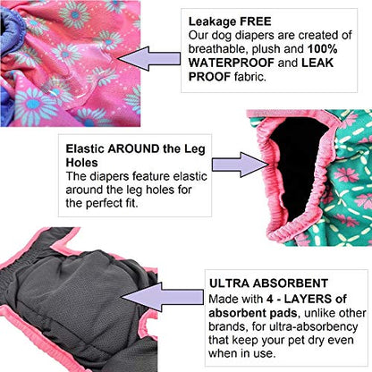 Pack of 6 Female Dog Diapers with 4 - Layers of Absorbent Pads Cat Panties Waterproof Leak Proof Washable (S: Waist 12" - 16", Pack of 6 Patterns) - color: Pack of 6 Patterns, size: S: Waist 12" - 16"