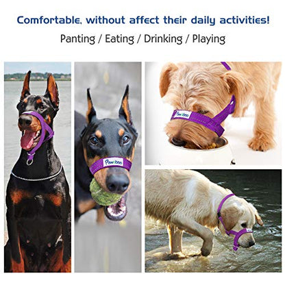 Pawaboo Dog Muzzle, Head Halter Collar for Dog, Pet Nylon Reflective Adjustable Loop Anti-Biting Barking Control Easy Fit Dogs Stops Dogs Pulling Head Leash, Small Size, Purple - color: Purple, size: Small