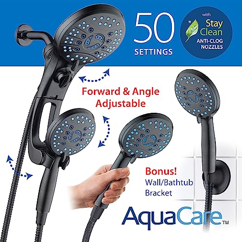 Hotel Spa AquaCare As-Seen-On-TV High Pressure Handheld/Rain 50-mode 3-way Shower Head Combo with Adjustable Arm - Anti-clog Nozzles, Tub & Pet Power Wash, 6 ft. Hose, Rubbed Bronze Finish - color: Oil Rubbed Bronze, style: 2.5 Gallons Per Minute