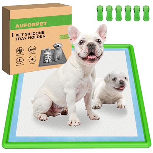 Pee Pad Holder, Puppy Pad Holder, 24" x 24" Heavy Silicone Pee Tray Mat for Dogs with Clips, Reusable, High Edge, Leak-Proof Toilet Training Pad for Potty, Doggy Baby, Cat, Rabbit Pets