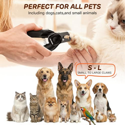 Dog Nail Clippers & Cat Nail Clipper, Pet Nail Trimmer with 2 LED Lights,Safety Side Lock, Nail File and Anti-Slip Handles, Dog Nail Grinder Quiet for Large and Medium Dogs & Cats - color: Black