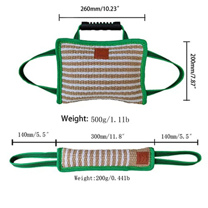 Durable Jute Dog Bite Pillow+Dog Bite Tug Toy, Durable Hard Jute Fabric,Suitable for Medium to Large Dogs (Green)