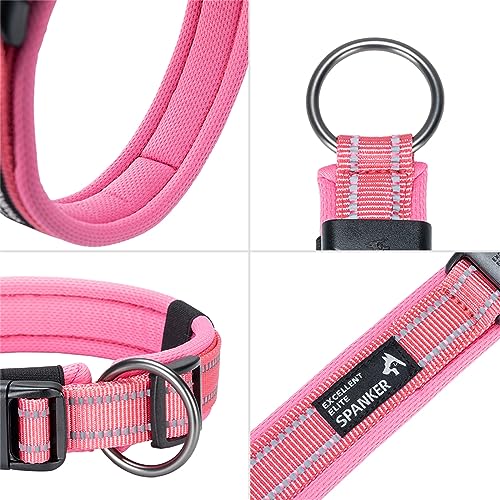 EXCELLENT ELITE SPANKER Reflective Dog Collar Classic Soft Padded Breathable Nylon Adjustable Pet Collar with Quick Release Buckle for Boy Girl Male Female Small Medium Large Dogs Training(Pink-L) - color: Pink, size: L