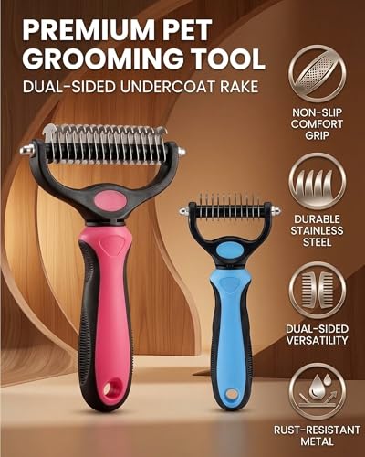 Pet Grooming Tool for Dogs and Cats, Dual-Sided Pet Comb, Professional Deshedding Tool, Pets Hair Remover Shedding, Long Haired Dog Brushes, Undercoat Combs Supplies, Cat Brush Rake - color: Orange-L