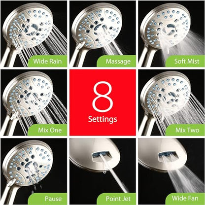 Hotel Spa AquaCare for California As-Seen-On-TV High Pressure Handheld Rain 50-mode 3-way Shower Head Combo with Adjustable Arm, Anti-clog Jets, Tub & Pet Power Wash, 6 ft. Hose, Nickel Finish - color: Satin Nickel, style: 1.8 Gallons Per Minute