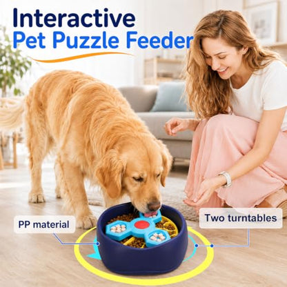 Slow Feeder Dog Bowls with Removable Puzzle Inserts, 3-Layer Interactive Dog Puzzle Feeder, Non-Slip Base Slow Feeder & Lick Bowl for Medium & Large Breeds (Yellow) - color: Yellow