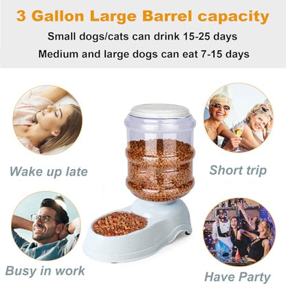 Automatic Dog Feeders - 3 Gallon Capacity Gravity Food Dispenser for Large Dogs and Cats - size: 3 Gallon Feeder