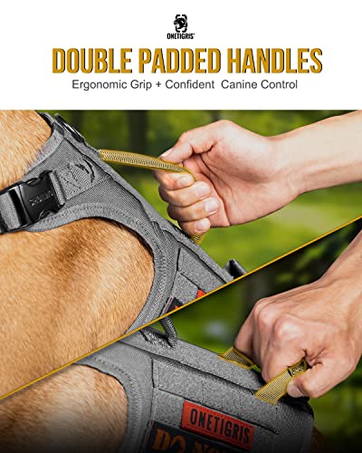 OneTigris Tactical Dog Harness with 5X Metal Buckle,Dog MOLLE Vest with Handle,No Pulling Front Clip,Hook and Loop Panel for Dog Custom Patch (XL, Grey) - color: Grey, size: XL