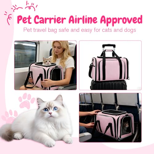 Double Expandable Cat Carrier,Airline Approved Soft-Sided Pet Travel Carrier for Small Dogs Cats under 15 lbs,Waterproof 600D Oxford Fabric with Washable Replacement Liner,Odor-Free & Claw-Proof(Pink) - color: Pink