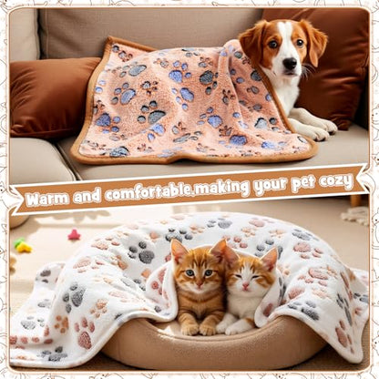 Tegeme 12 Pcs Pet Blankets 30 x 20 Inch Soft Fluffy Fleece Dog Cat Warm Paw Print Pattern Blankets Flannel Throw for Pets Dog Puppy Cat(Pink,Beige,Camel) - color: Pink, size: 30 x 20 Inch