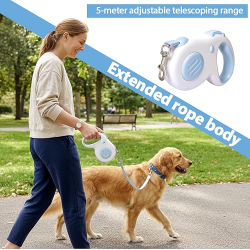 Retractable Dog Leash 5M, Automatic Pet Walking Lead with Hand Brake Lock, 360° Swivel No Tangle, Anti Shock Control for Small Medium Dogs Cats - color: Blue