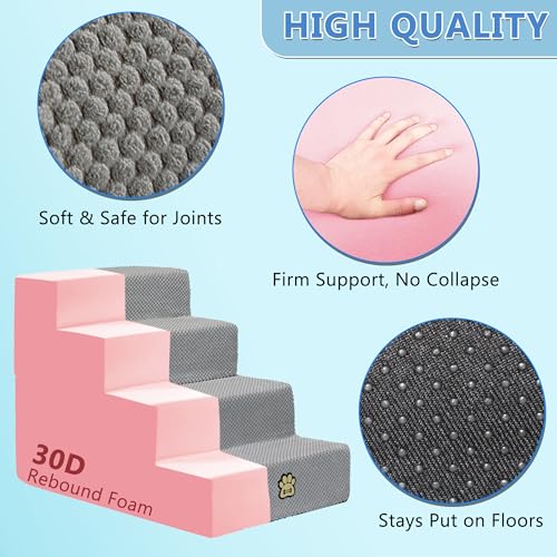 Dog Stairs for Couch Sofa and Bed, 4-Step Foam Pet Stairs 18 Inch H, Dog Steps for Small Dogs Cats Puppies, High-Density Foam Pet Ladder with Washable Cover Non-Slip Bottom, Gray - color: 4-Steps Gray