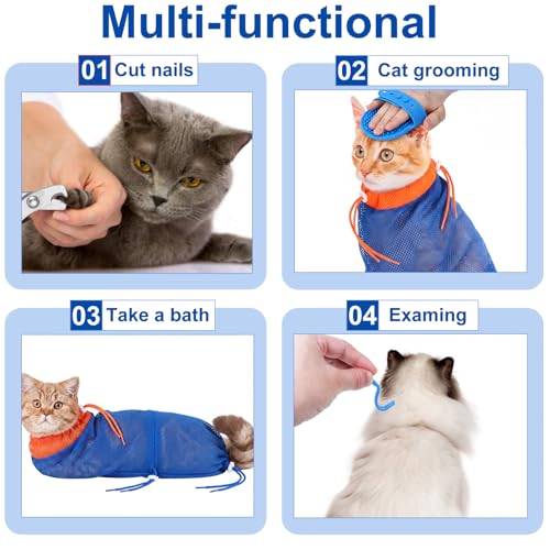 9 Pcs Cat Bathing Bag Set Cat Shower Bag Anti Bite and Scratch for Pet Grooming Washing Brush Comb Muzzle Nail Clipper Nail File Tick Tool (Navy Blue) - color: Navy Blue