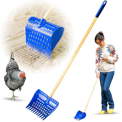 The Coop Scoop® Original 2-in-1 Chicken Poop Scooper & Rake – Made in The USA, Patented, Durable Sand Sifting Litter Shovel for Chicken Coops & Small Farm Animals - size: Versatile SHELF/GROUND (original) | 36" Handle