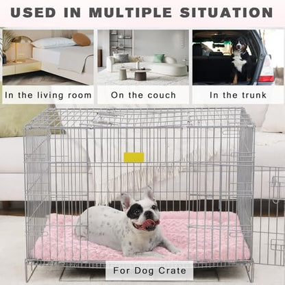 Washable Dog Bed Mat Crate Pad Soft Fluffy Pet Kennel Beds Dog Sleeping Mattress for Large Jumbo Medium Small Dogs, 36 x 23 Inch, Pink - color: Pink, size: 36.00" x 23.00" x 1.50"