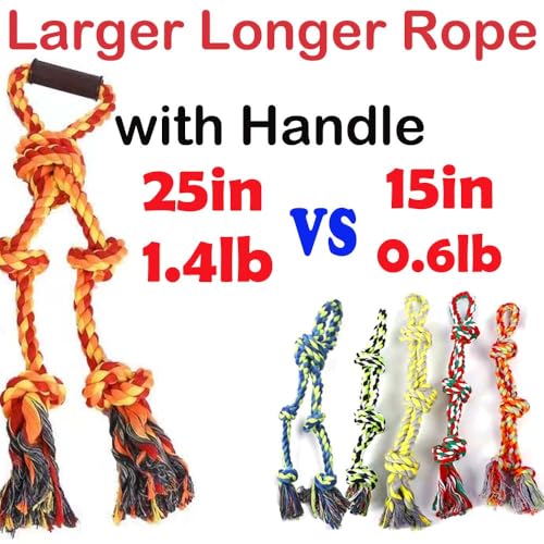 Large Dog Rope Toys for Aggressive Chewers Pitbull Tug of War Interactive Heavy Duty Outdoor Medium Large Breed XL Dog Chew Rope Strong Durable Dog Tug Toys Tough Pull Rope with Handle