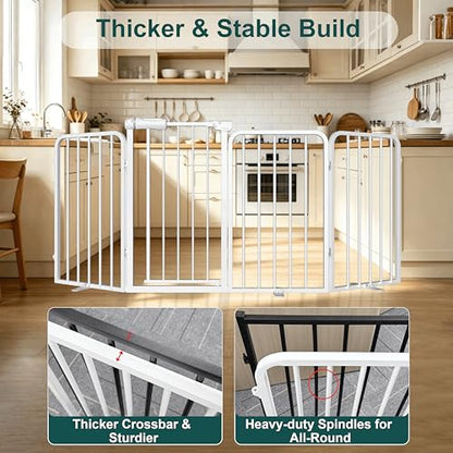 WAOWAO Heavy-duty Freetanding Dog Gate with Door, 71"Extra Wide 30"Tall Metal Puppy Pet Gate for Indoor, Foldable Gate for Doorways, Stairs, Hallways, House, Free Standing /Wall Mounted Gate 4 Panels - size: 4 Panel - 71”Wide