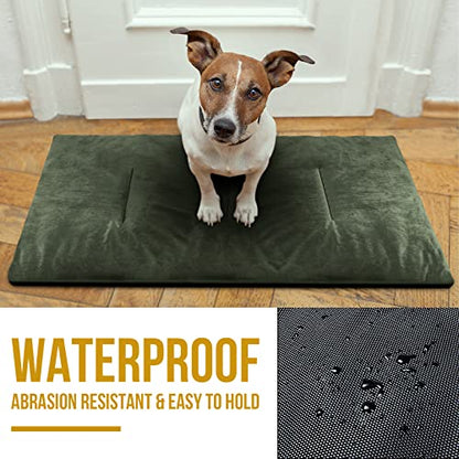 ONETIGRIS Travel Dog Bed - Portable, Washable, Waterproof Anti-Slip Dog Camping Bed, 3.6ft by 2.2ft Outdoor Indoor Bed Mat Cushioned Plush Warm Puppy Mattresses - color: Thickened Version - Green