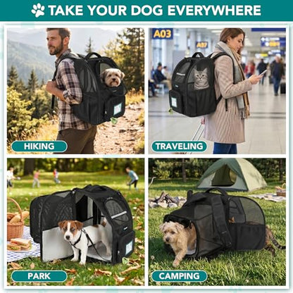 PetAmi Expandable Dog Backpack Carrier for Cats & Pets, Breathable Cat Carrier Backpack with Top Window & Multi-Entry, Ventilated Foldable Travel Carrier for Small Medium Pets up to 18 lbs, Black - color: Black