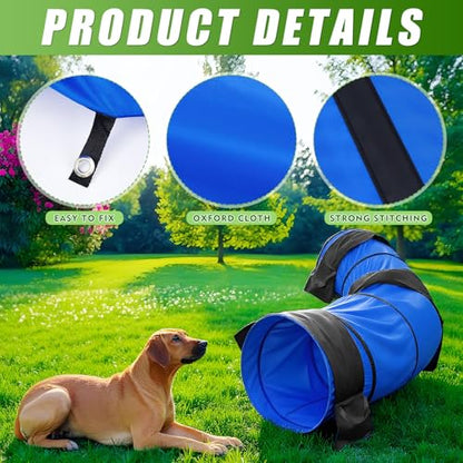 28 in 10 Foot Blue Extra Large Dog Agility Tunnel with Sandbags Dogs Agility Training Equipment Tunnel with 3 Pack Sandbags Carry Bag and 4 Ground Spikes for All Medium and Large Dogs - color: Blue, size: 28in X 10ft