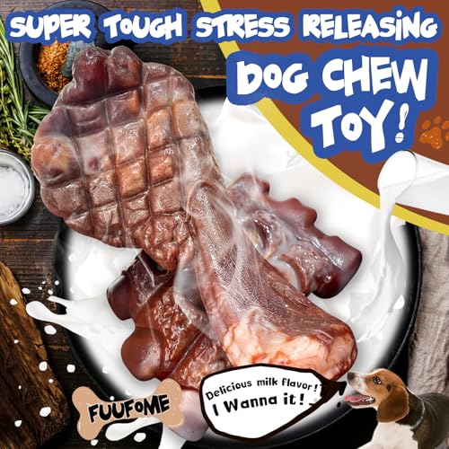 Fuufome Dog Chew Toys for Aggressive Chewers：2 Pack Indestructible Dog Toy for Large Breed- Tough Nylon Teething Bone Toy to Keep Them Busy - color: Grilled color