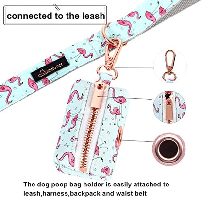 ARING PET Dog Waste Bag Dispenser, Cotton Doggy Poop Bags Holders Attach to Any Leashes, Portable Washable Plaid Pet Waste Pouch Dispenser with Metal Zipper - color: B:flamingo