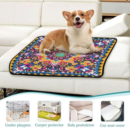 Qilmy Mandala Pet Mat, Waterproof Reusable Dog Training Pad Anti-Slip Pet Creat Pad for Small Medium Large Dogs and Cats - size: Smallx3