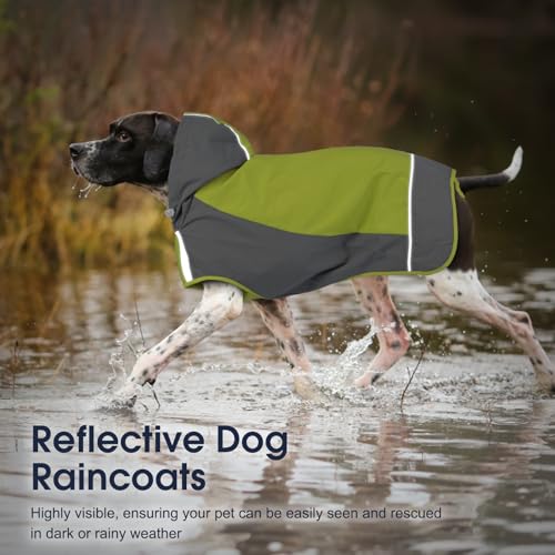 IECOii Large Dog Raincoat Waterproof,Hooded Rain Jacket Keep Dog Dry in Wet Weather,Reflective Rain Poncho Clothes with Convenient Leash Hole/Adjustable Magic Sticker/Easy On and Off/,Green,Large - color: Green, size: Large