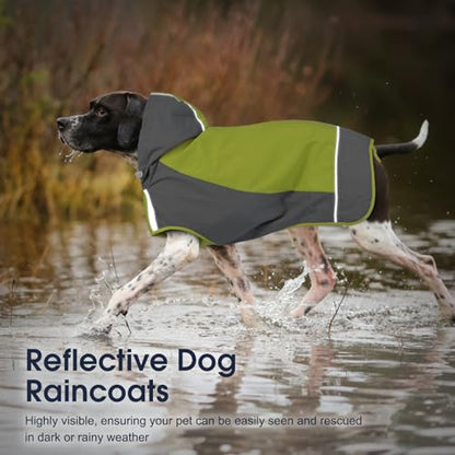 IECOii Large Dog Raincoat Waterproof,Hooded Rain Jacket Keep Dog Dry in Wet Weather,Reflective Rain Poncho Clothes with Convenient Leash Hole/Adjustable Magic Sticker/Easy On and Off/,Green,Large - color: Green, size: Large