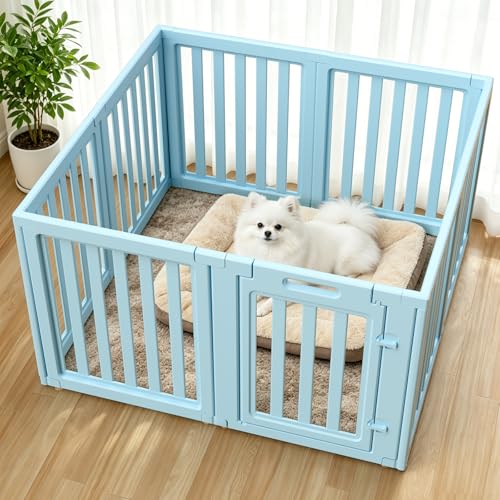 Dog Playpen, Clear Dog Pen, Dog Pen Indoor, Easy to Install and Remove Dog Play Pen, Puppy Playpen Suitable for Dogs, Cats,Dog Playpen Indoor (Blue, 23.6 inch Height, 8 Panels) - color: blue, size: 23.6"Height
