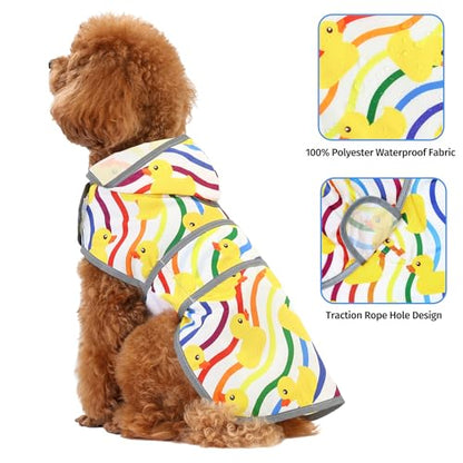Dog Raincoat, Waterproof Dog Rain Jacket with Hood, Adjustable Rain Coat Poncho with Reflective Strips & Leash Hole for Large Medium Small Dogs Puppies, Lightweight Pet Clothes - color: Rainbow Ducks, size: X-Small