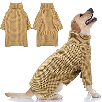 Queenmore Dog Sweater - Knitted Turtleneck Long Sleeve Check Pattern Dog Sweater, Warm Fall & Winter Browns: XS, S, M, L, XL - color: Brown, size: X-Large